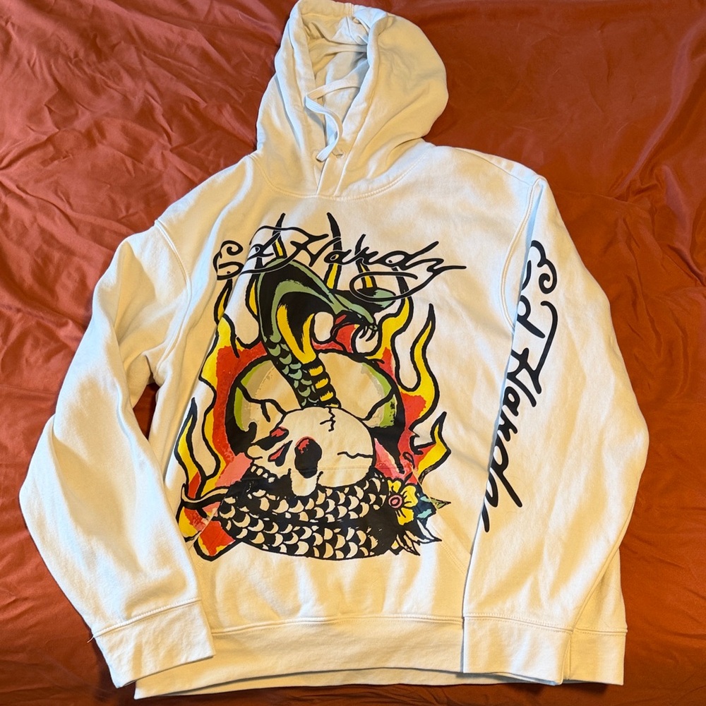Ed Hardy White Hoodie with Bold Graphic